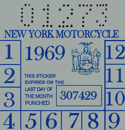 (image for) New York 1969 inspection sticker Cycle